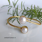 Double freshwater pearl open bangle