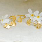 Textured Leaf Bangle, Earrings and Statement Ring Set