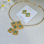Blue Blossom Cluster Collar Necklace Set