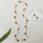 Caramel beads and Coin Pearls Lariat necklace set