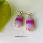 Chalcedony candy drop earrings with pearl - white pink