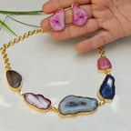 Agate Slice Necklace set - brown