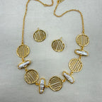 Stripe Coin and Baroque Pearl necklace set