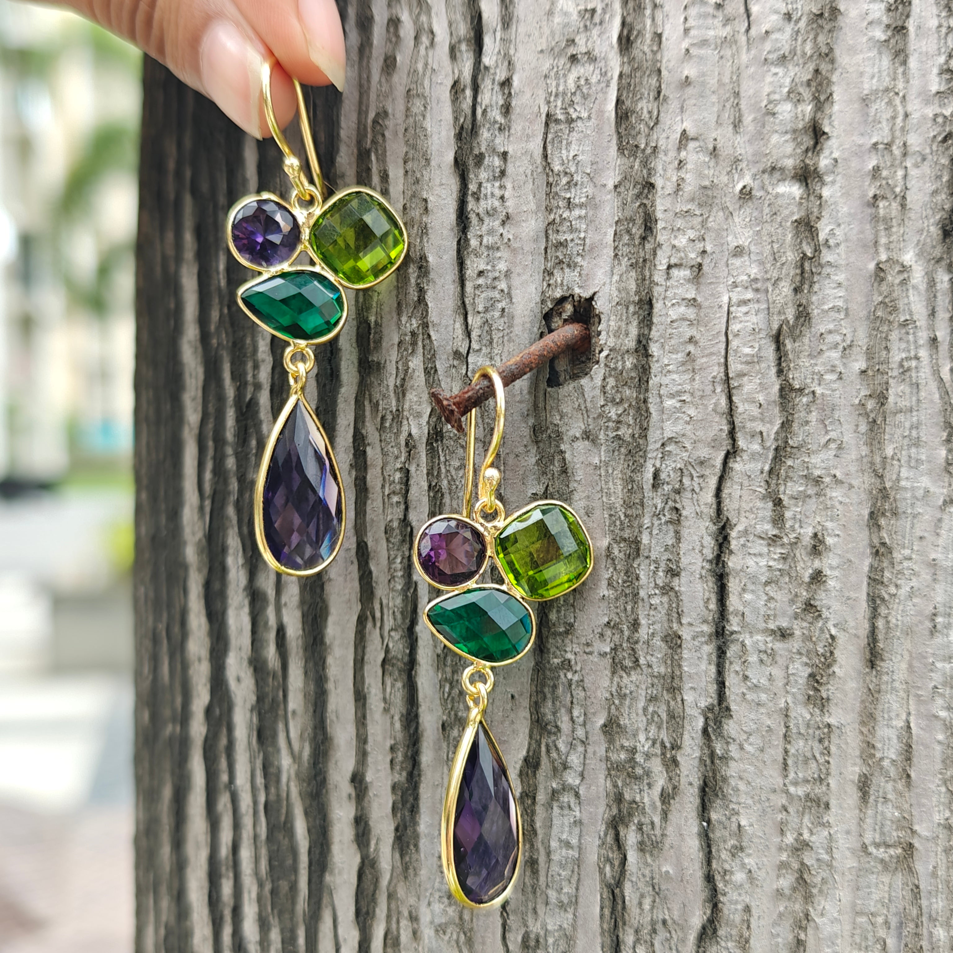 Rainbow Cluster Drop earrings