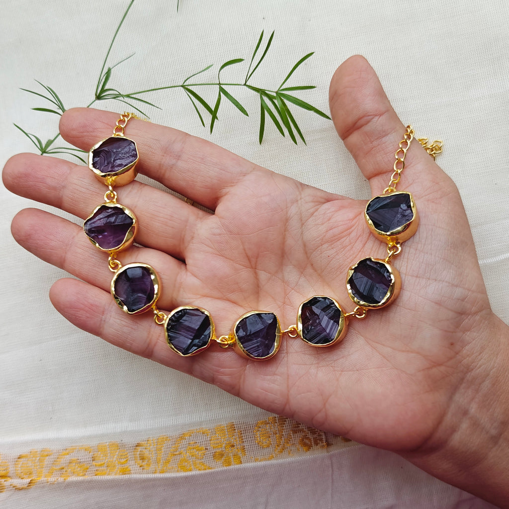 Amethyst buttons choker with studs