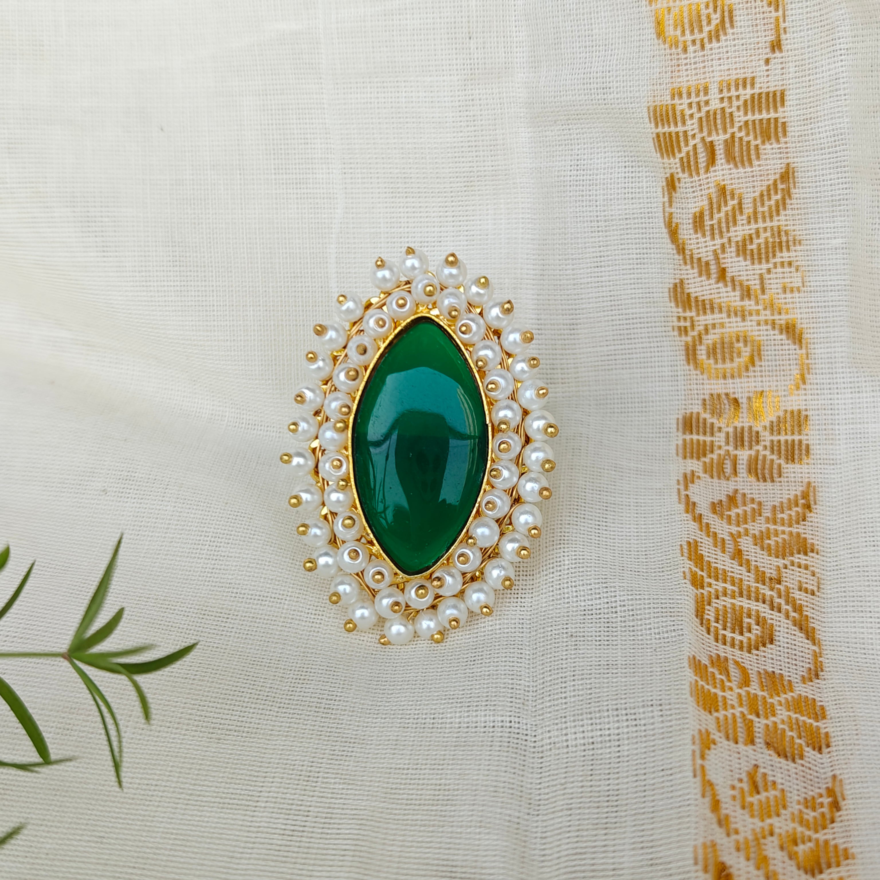 Monalisa Marquise Cluster pearls ring - green
