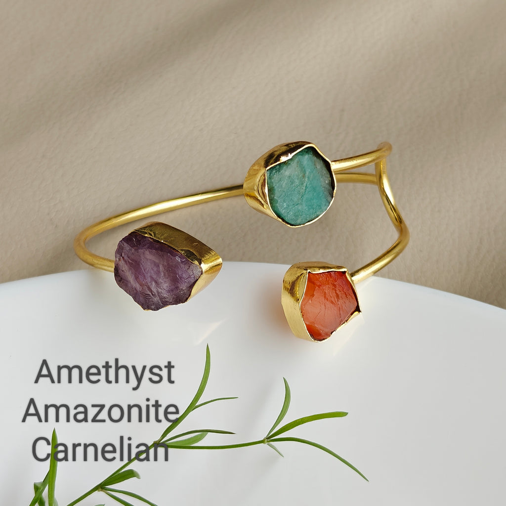 Raw Gemstone Trinity Cuff Bracelet