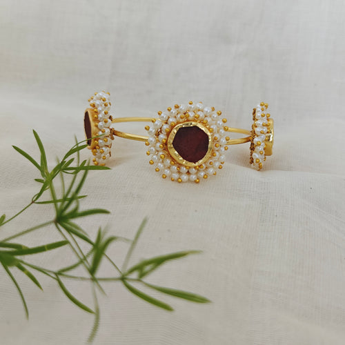 Coffee Jasper Cluster Pearls Open Bangle