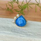 Bold bloom open finger ring - blue