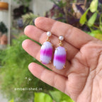 Chalcedony candy drop earrings with pearl - white pink