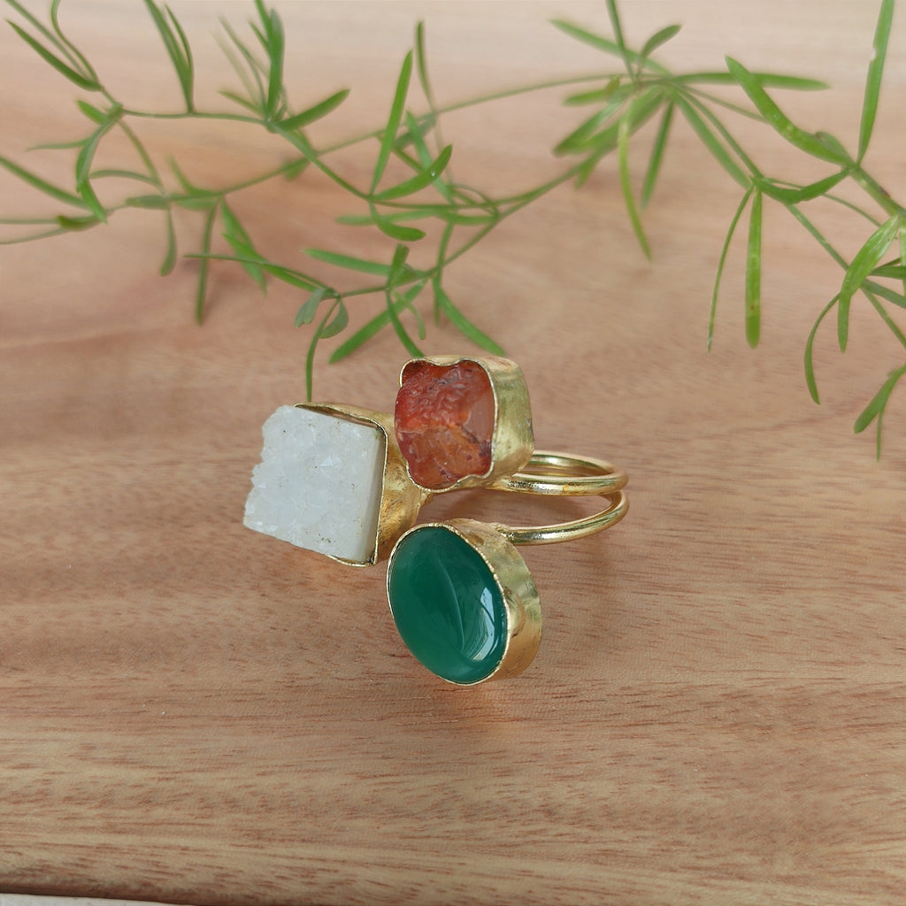 Mixed stones trio open finger ring