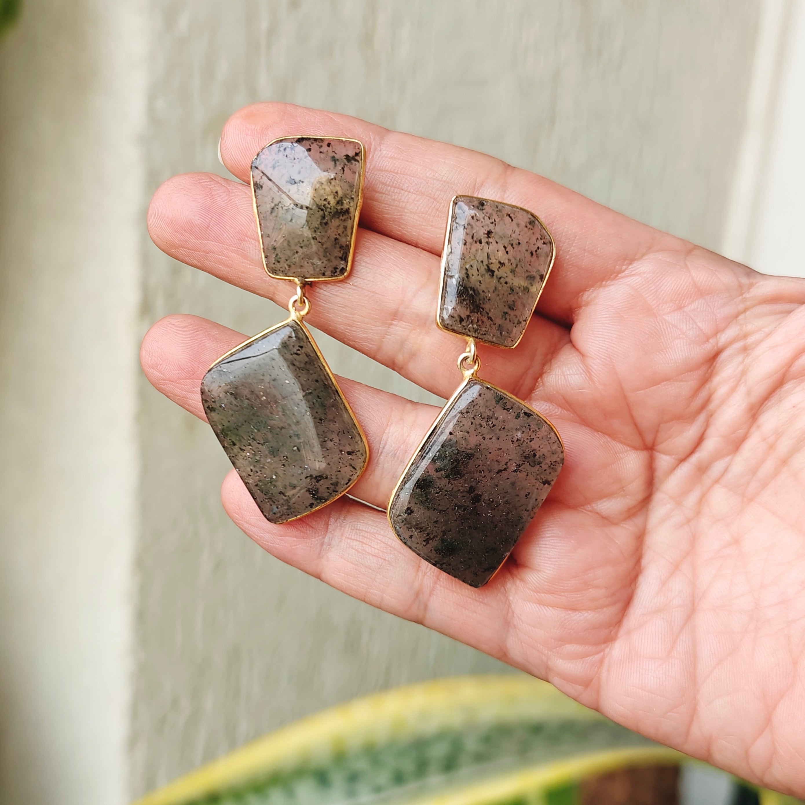 Large Gray Agate drop earrings