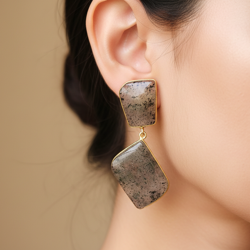 Large Gray Agate drop earrings