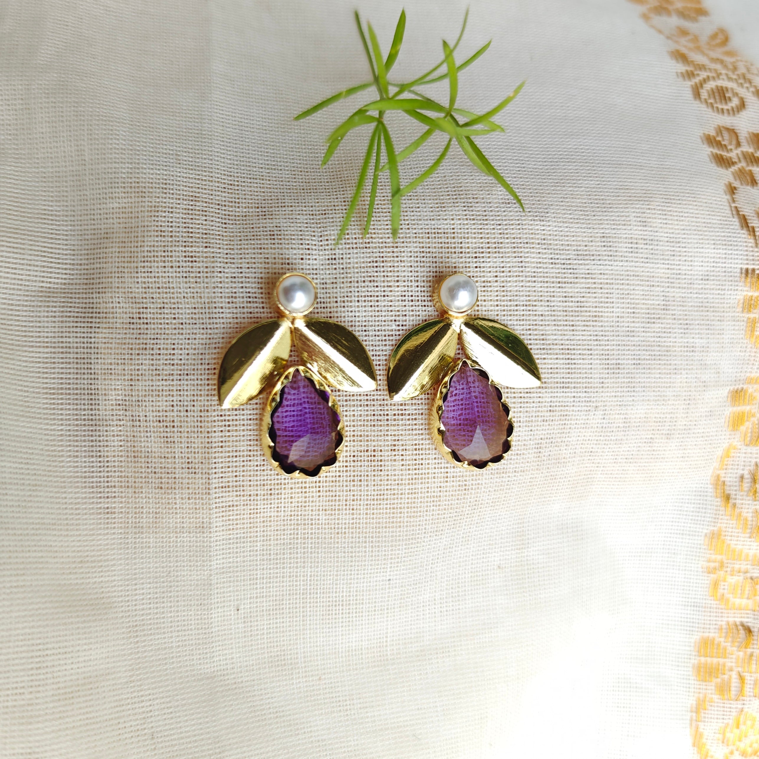 Purple Blossom Pearl Studs