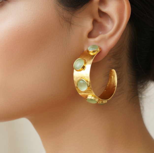 Sage Stone Hammered Wide Hoops