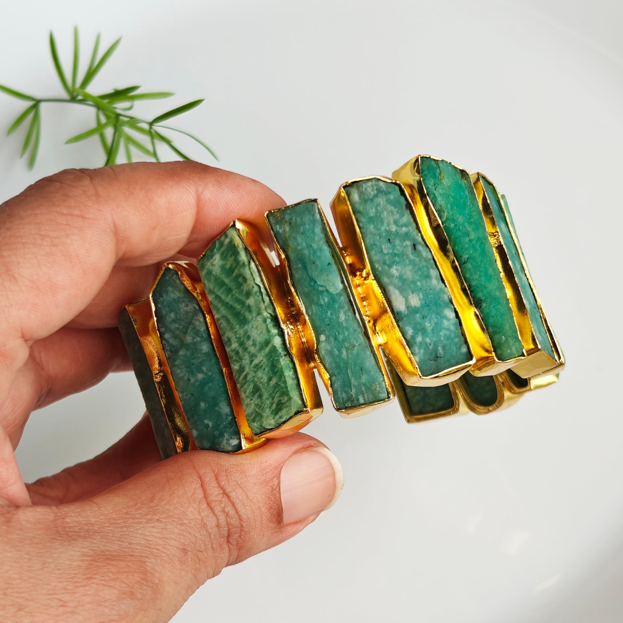 Amazonite Edge Stone Gold Cuff Bracelet