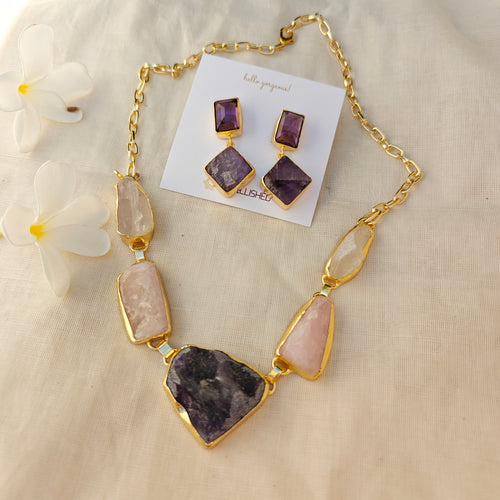 Ethereal Raw Stone Princess necklace and Drop Earring Set