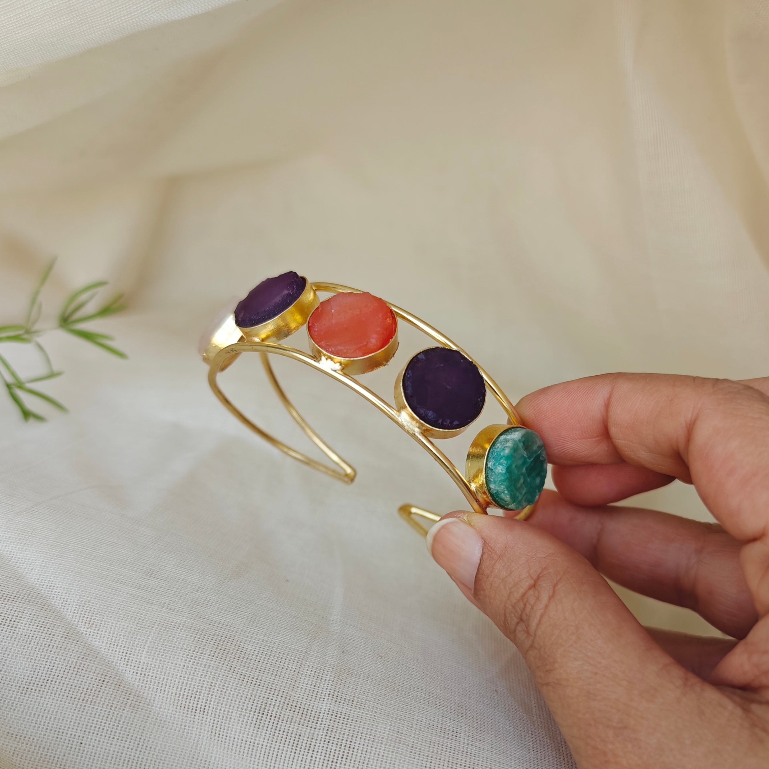 Multi-stone round cuff bracelet