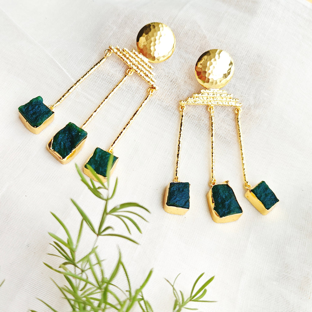 Emerald Gold Triple Drop Earrings