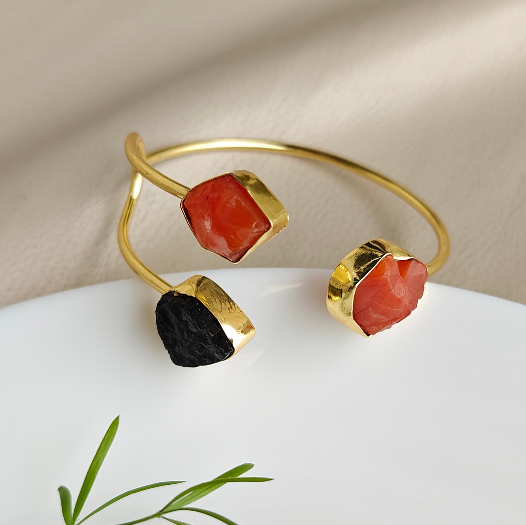Raw Gemstone Trinity Cuff Bracelet