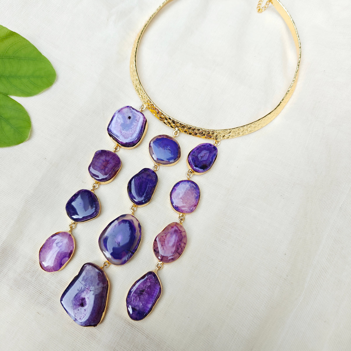 Purple Agate Slice Cascade Collar Necklace