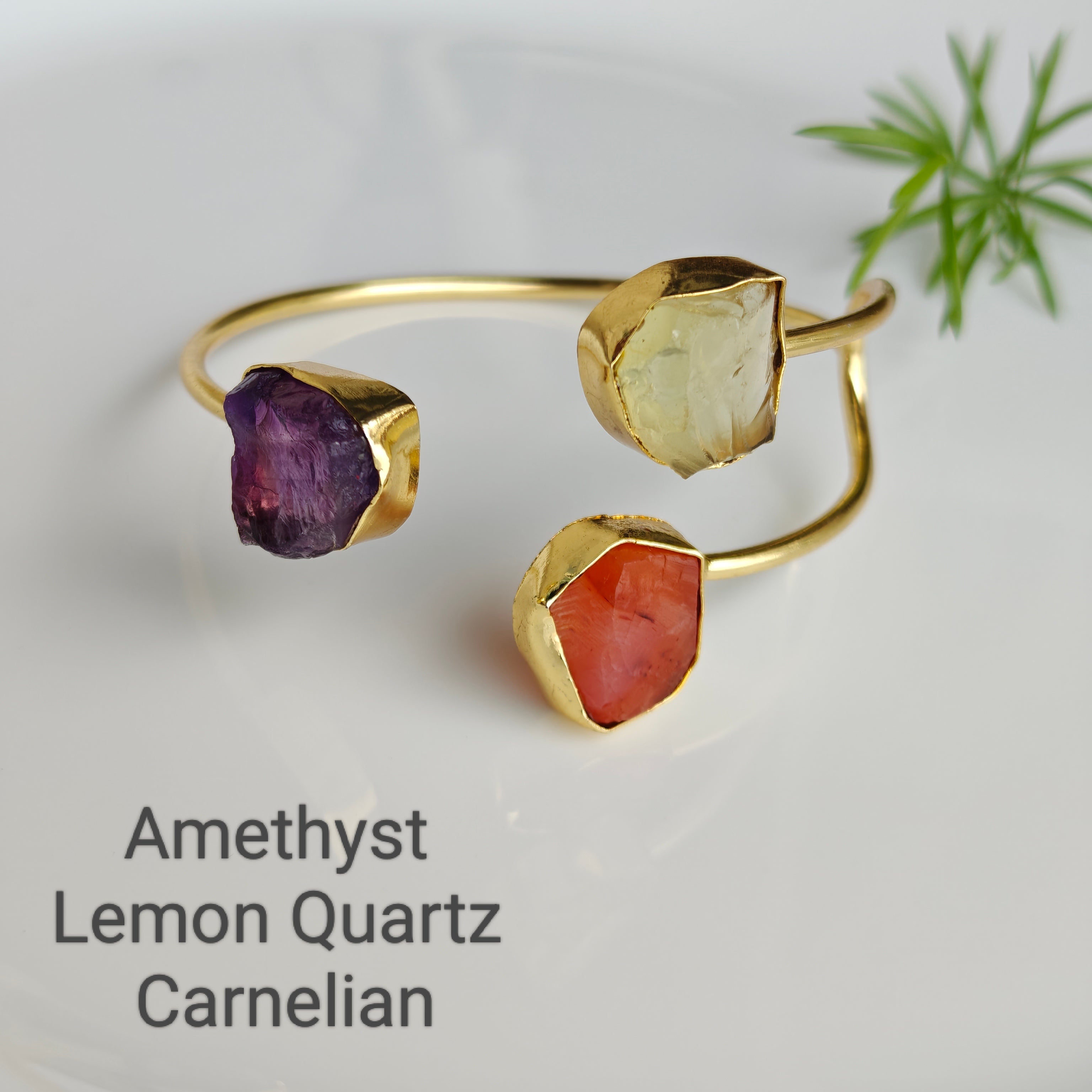 Raw Gemstone Trinity Cuff Bracelet