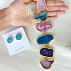 Multi-colored Geode Cascade Tie necklace set