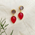 Two Stones Drop Earrings - gray red