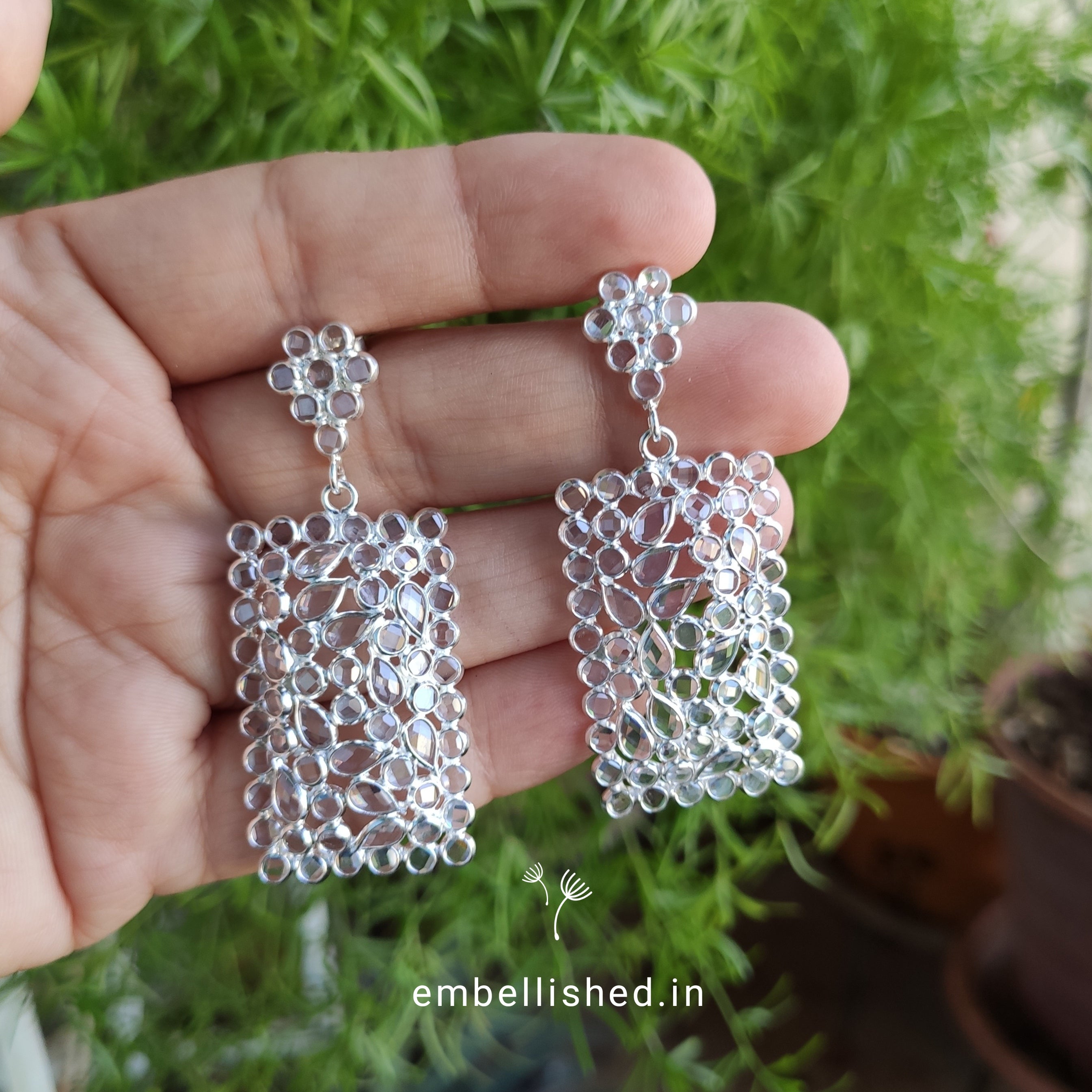 92.5 Sterling Silver Crystal Polki contemporary chandeliers - Silver