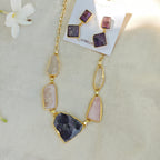 Ethereal Raw Stone Princess necklace and Drop Earring Set