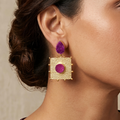 Artisan Hammered Gold and Fuchsia Druzy Statement Earrings