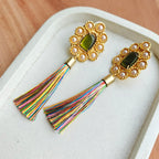 Large Bohemian studded earrings with thread tassels