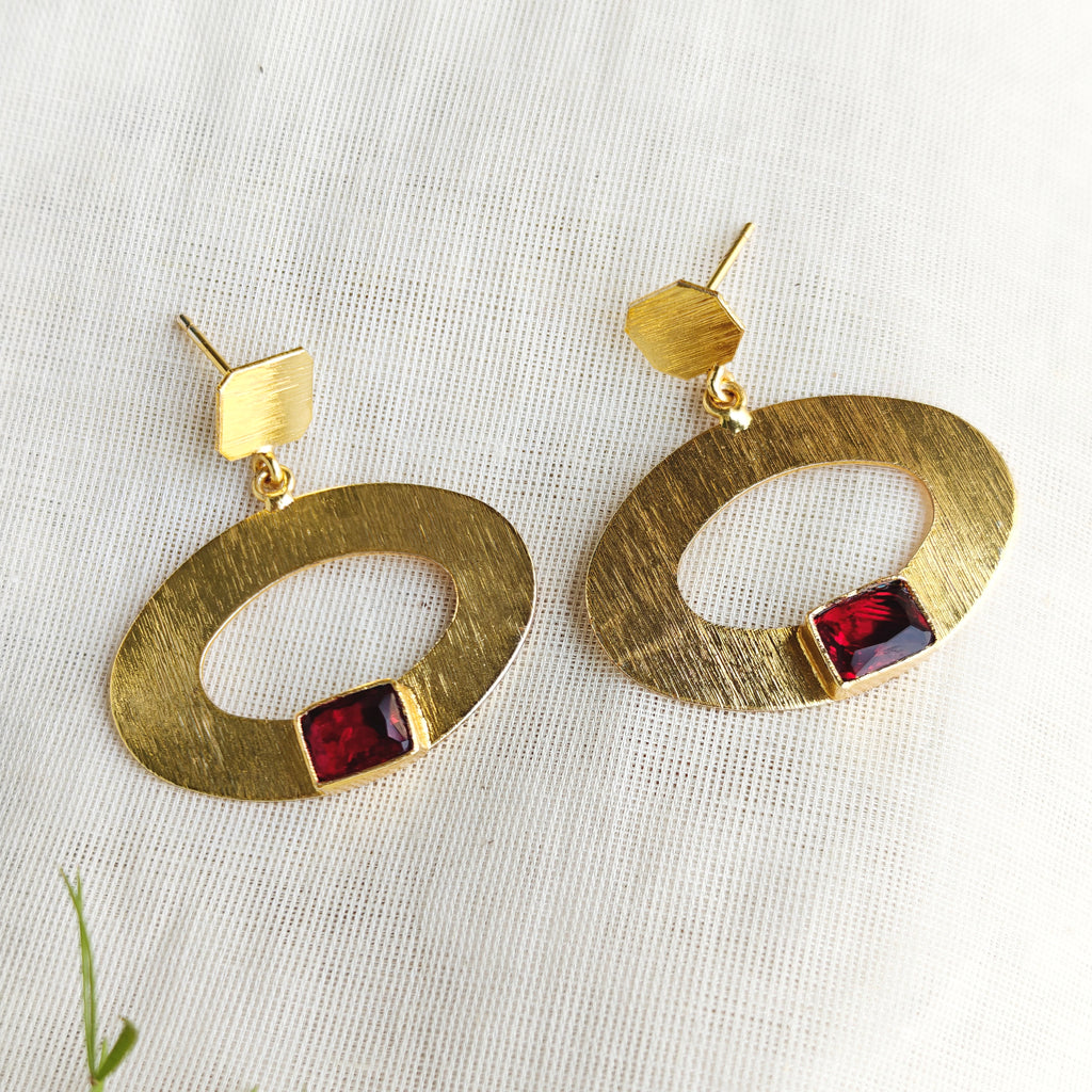 Red Orbit Gold Drop Earrings
