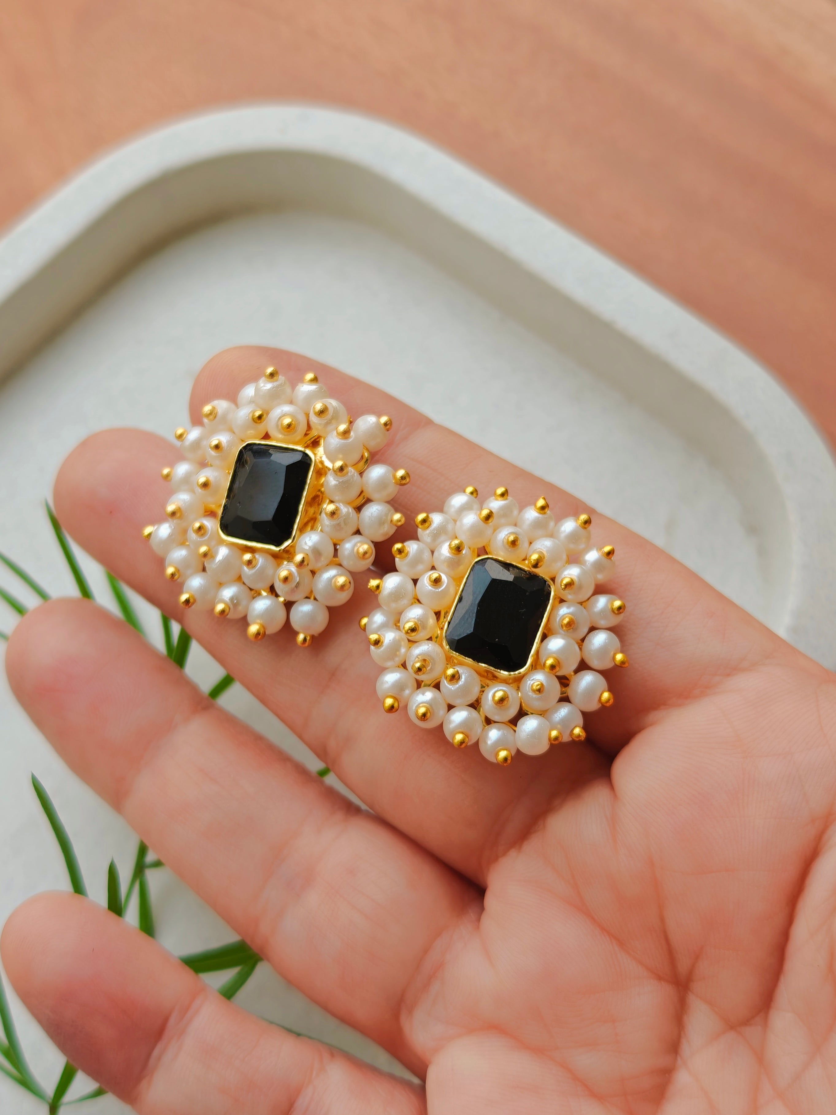 Royal Black Pearl Burst Studs
