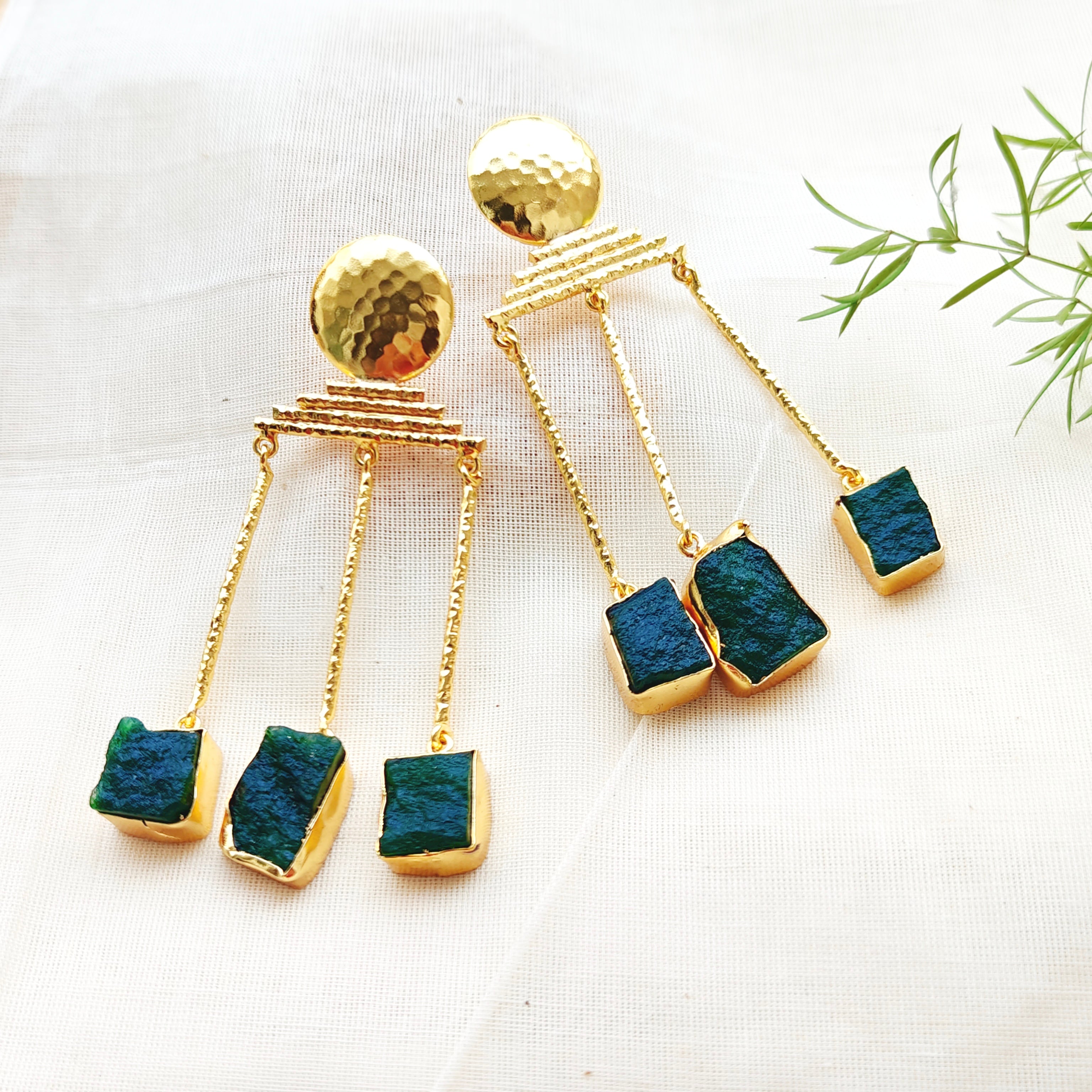 Emerald Gold Triple Drop Earrings