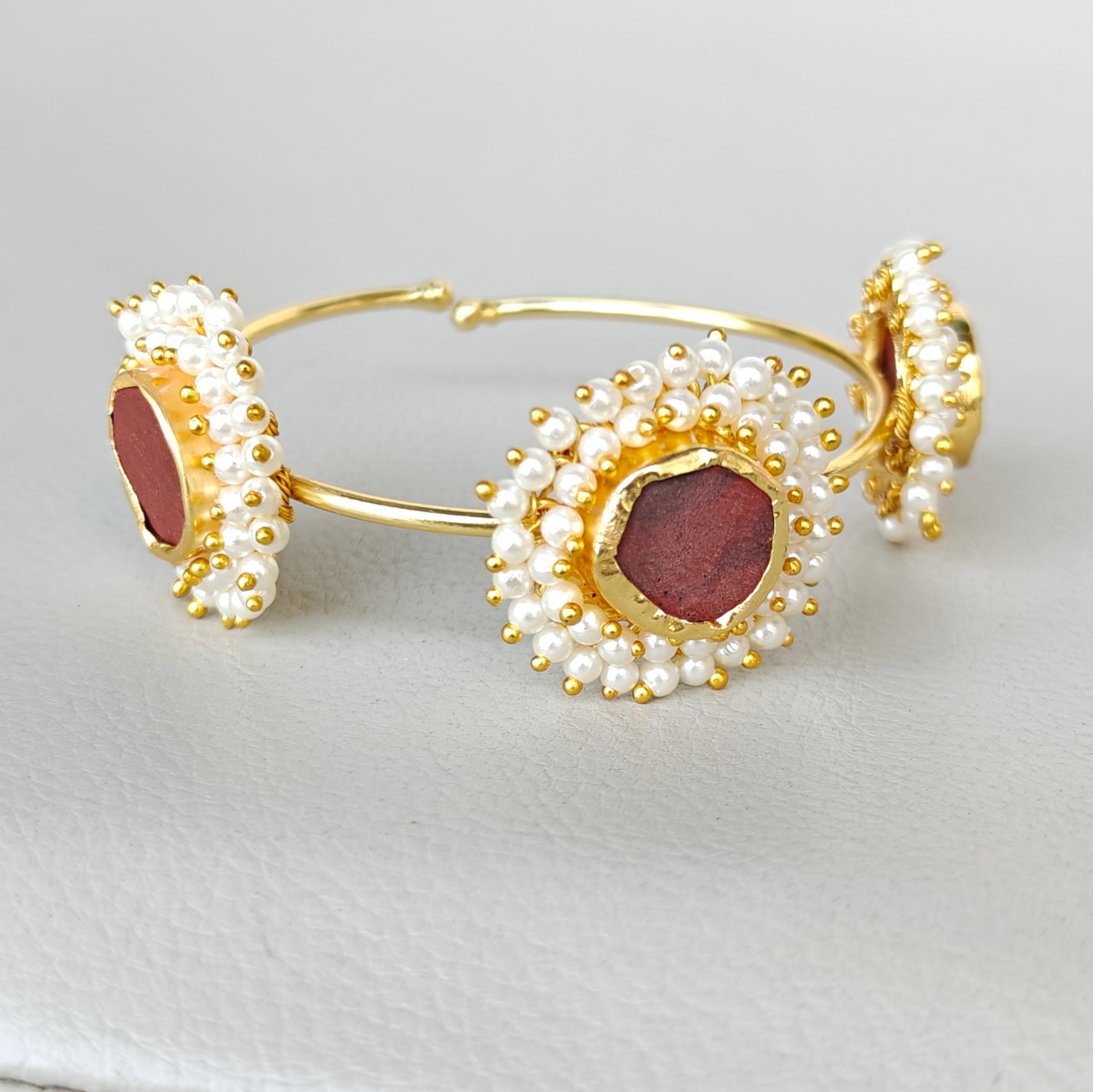 Coffee Jasper Cluster Pearls Open Bangle