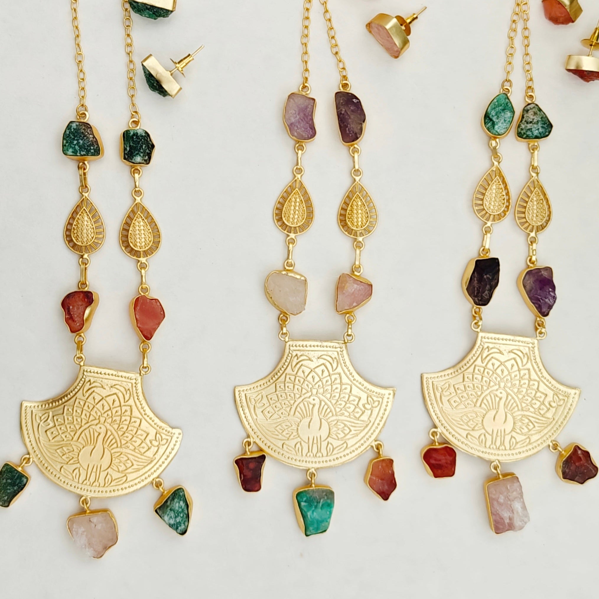 Wildflower Peacock Pendant necklace set