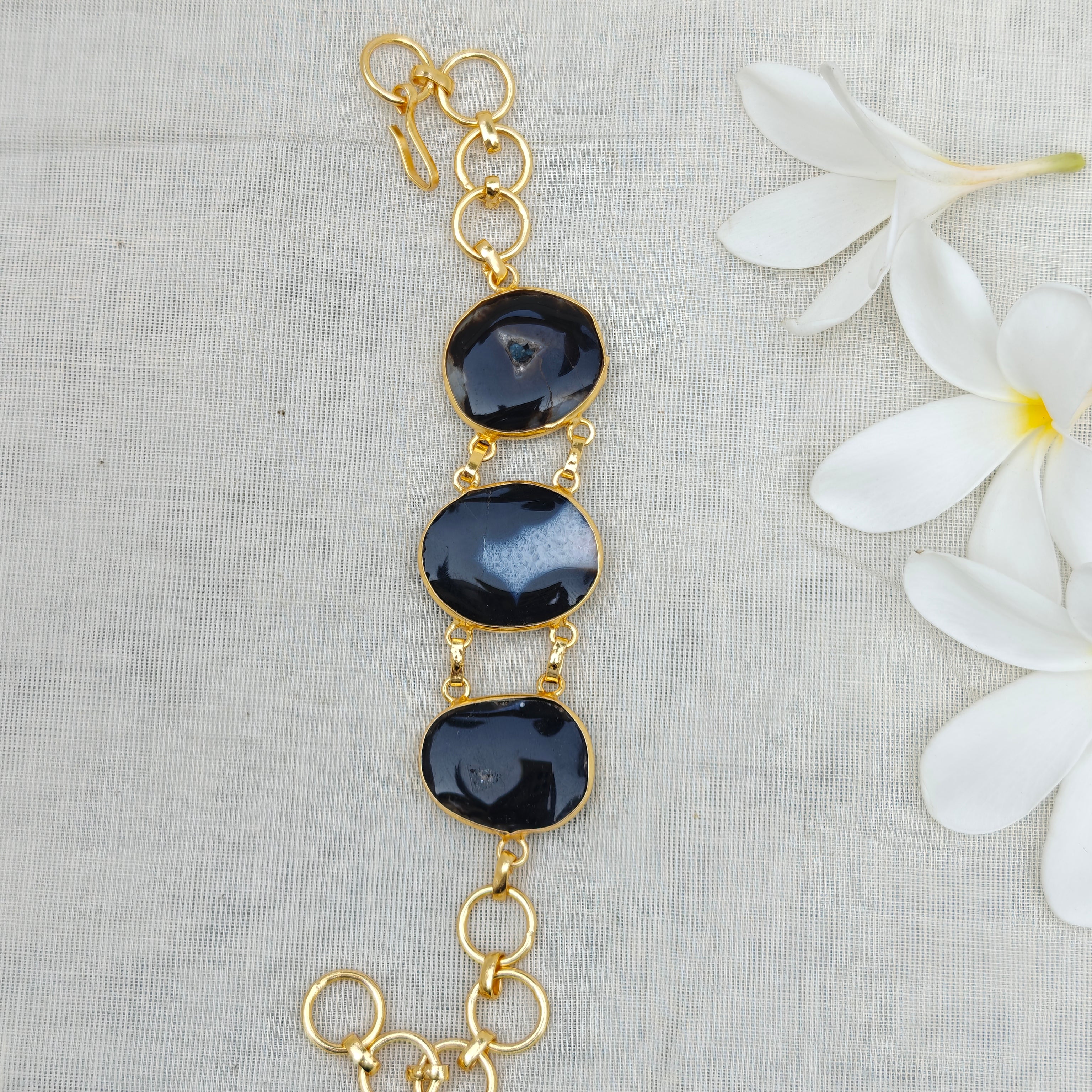 Black Agate Candy Crush Stone Bracelet