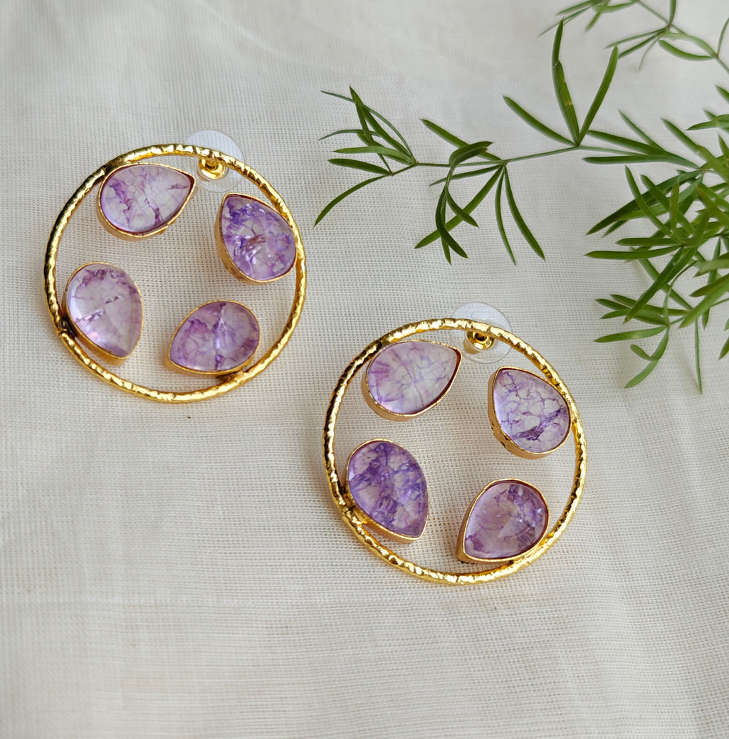 Loop studs with frosted glass stones - purple