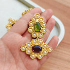 Large Bohemian studded earrings - green and pink