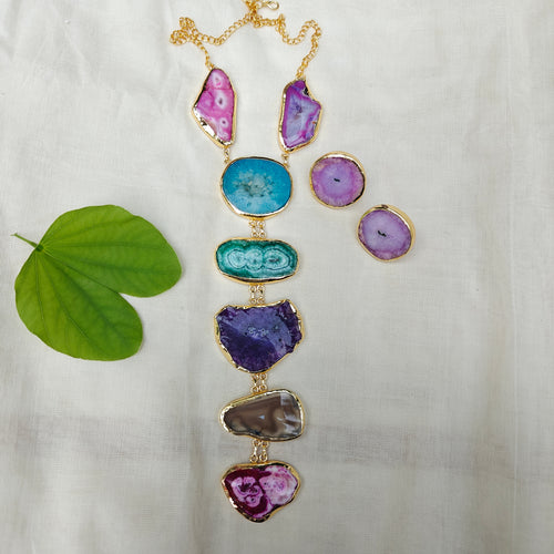 Multi-colored Geode Cascade Tie necklace set