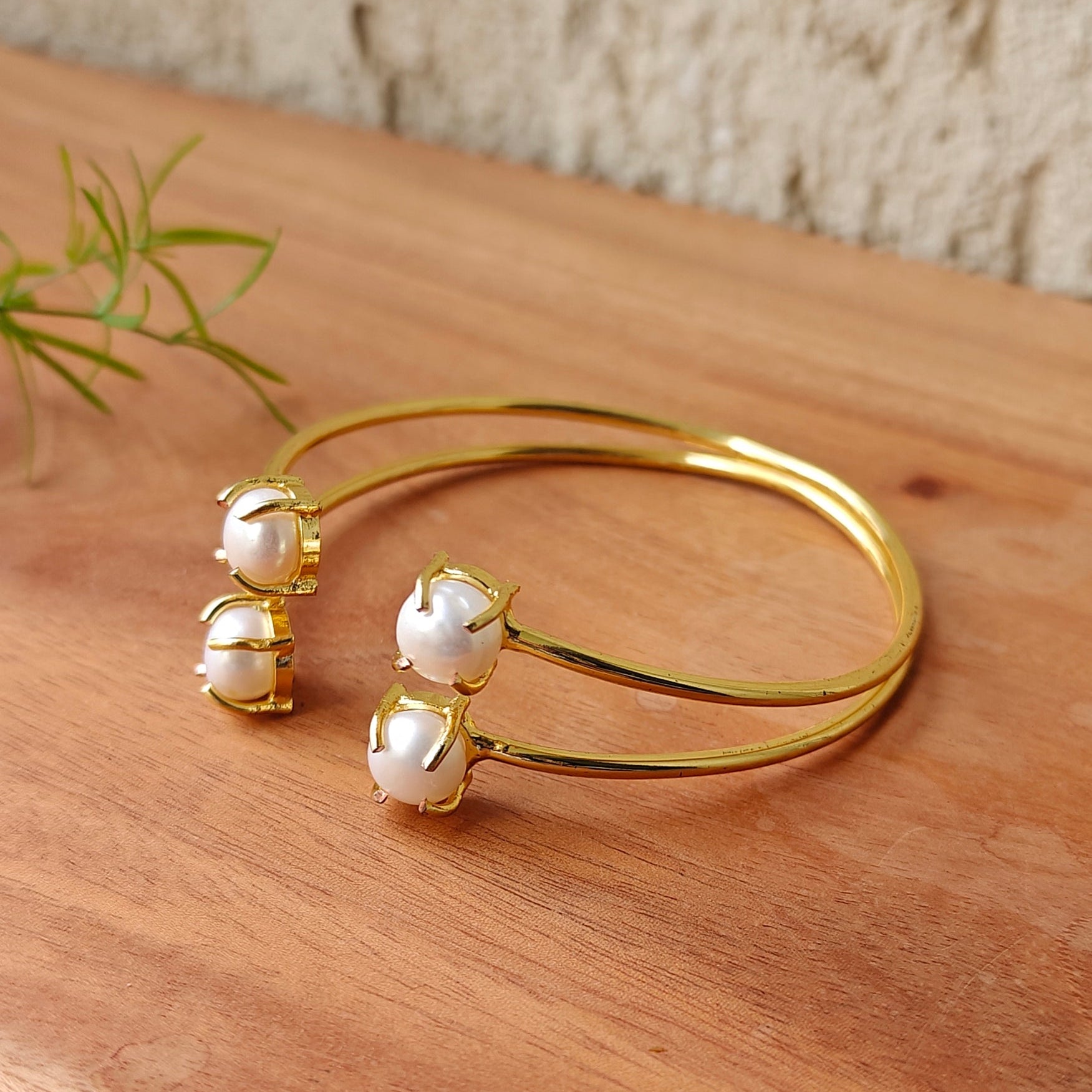 Twin Pearl Bloom Open Bangle
