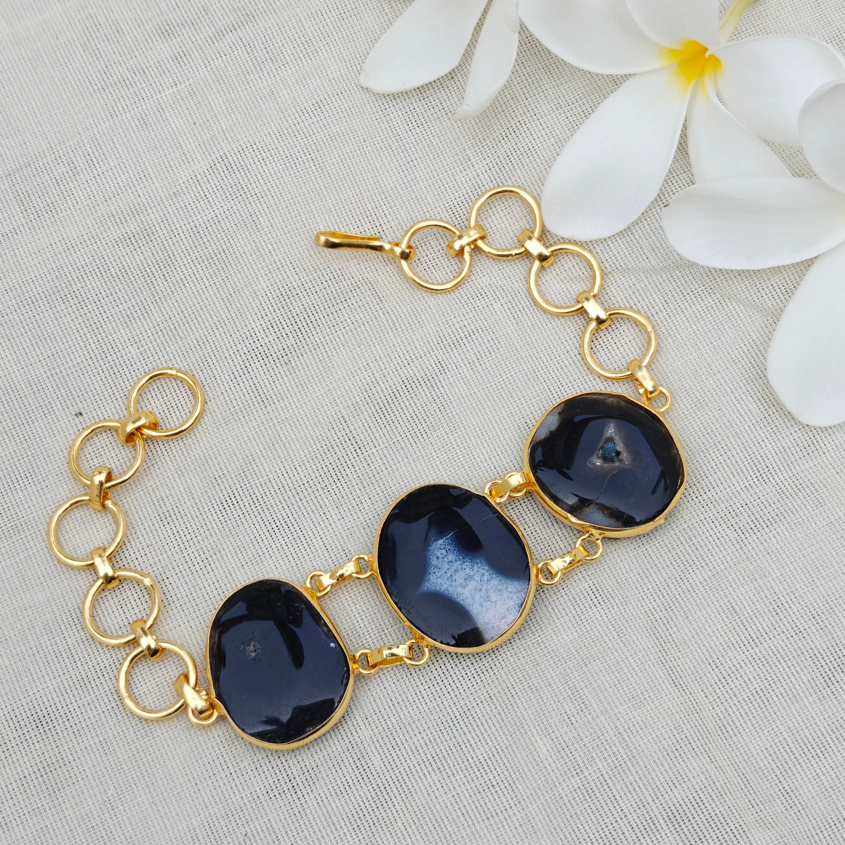 Black Agate Candy Crush Stone Bracelet