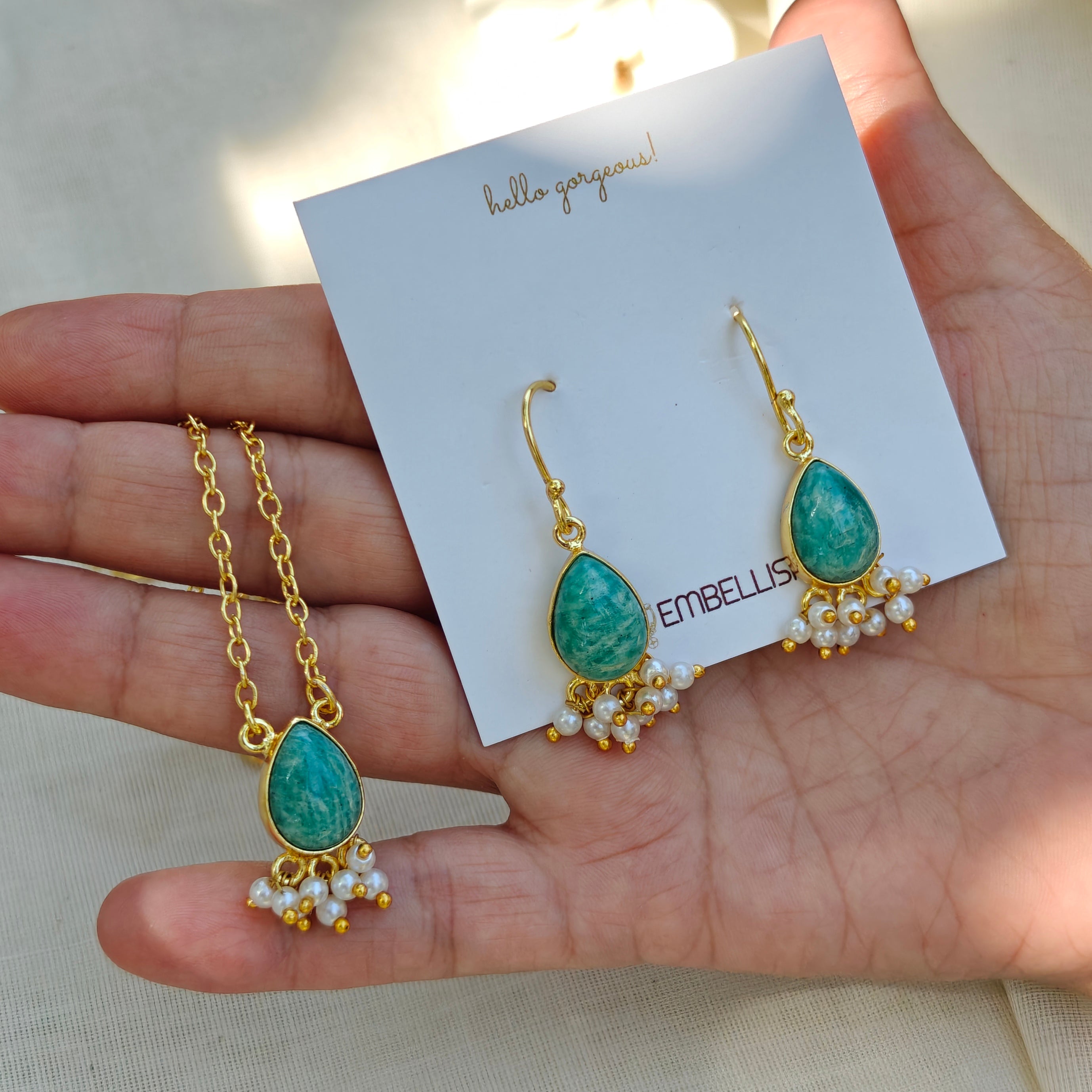 Dewdrop Gemstone Set with Seed Pearl Fringe