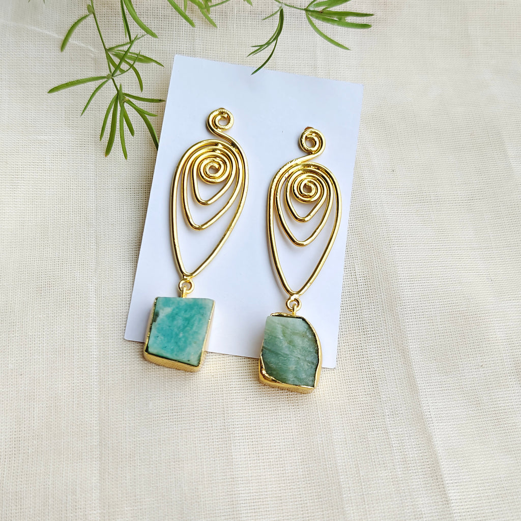 Raw Amazonite Spiral Drop Earrings