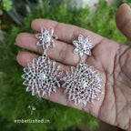 92.5 Sterling Silver Crystal Polki large chandelier balis - Silver