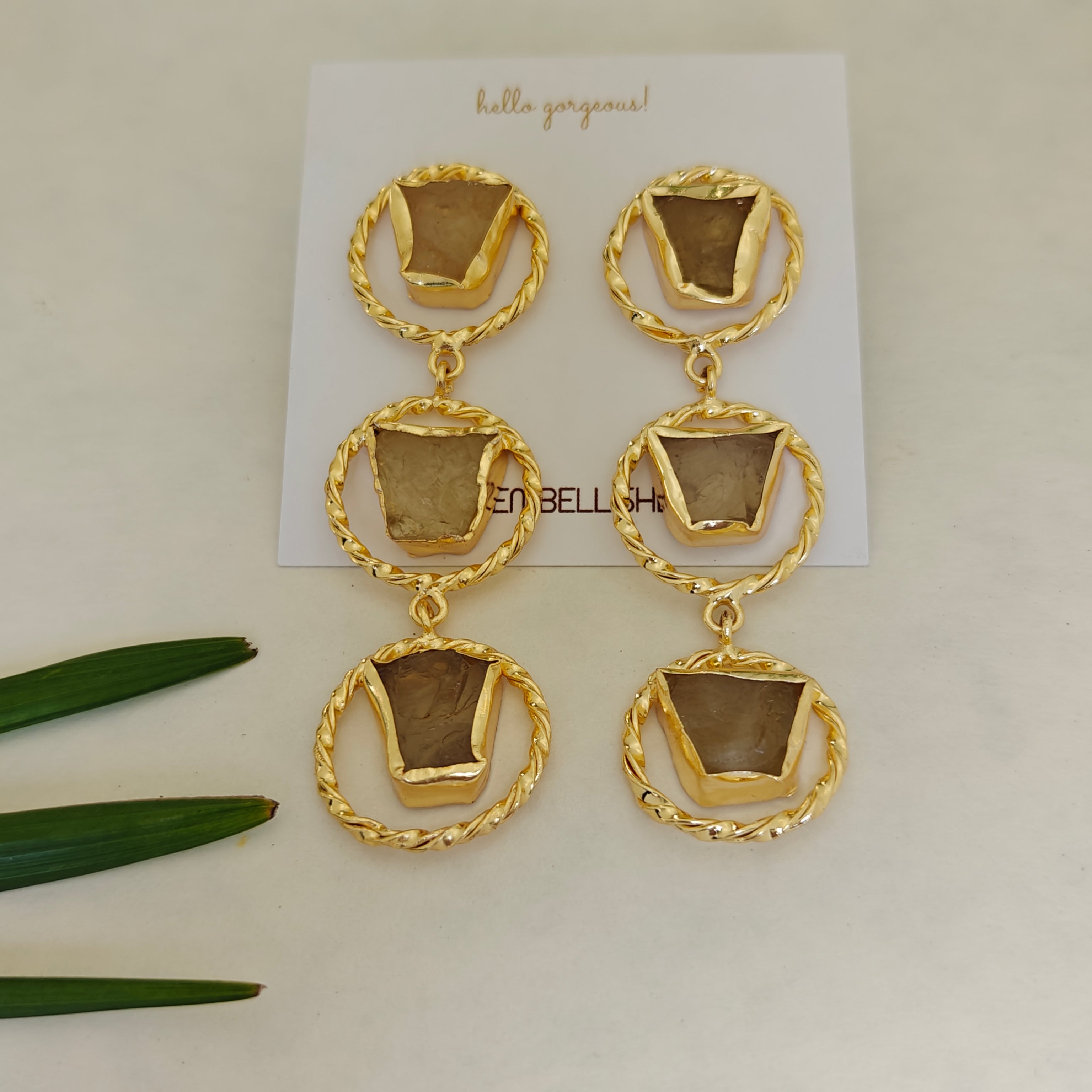 Aurelia Triple-Drop Lemon Quartz Earrings