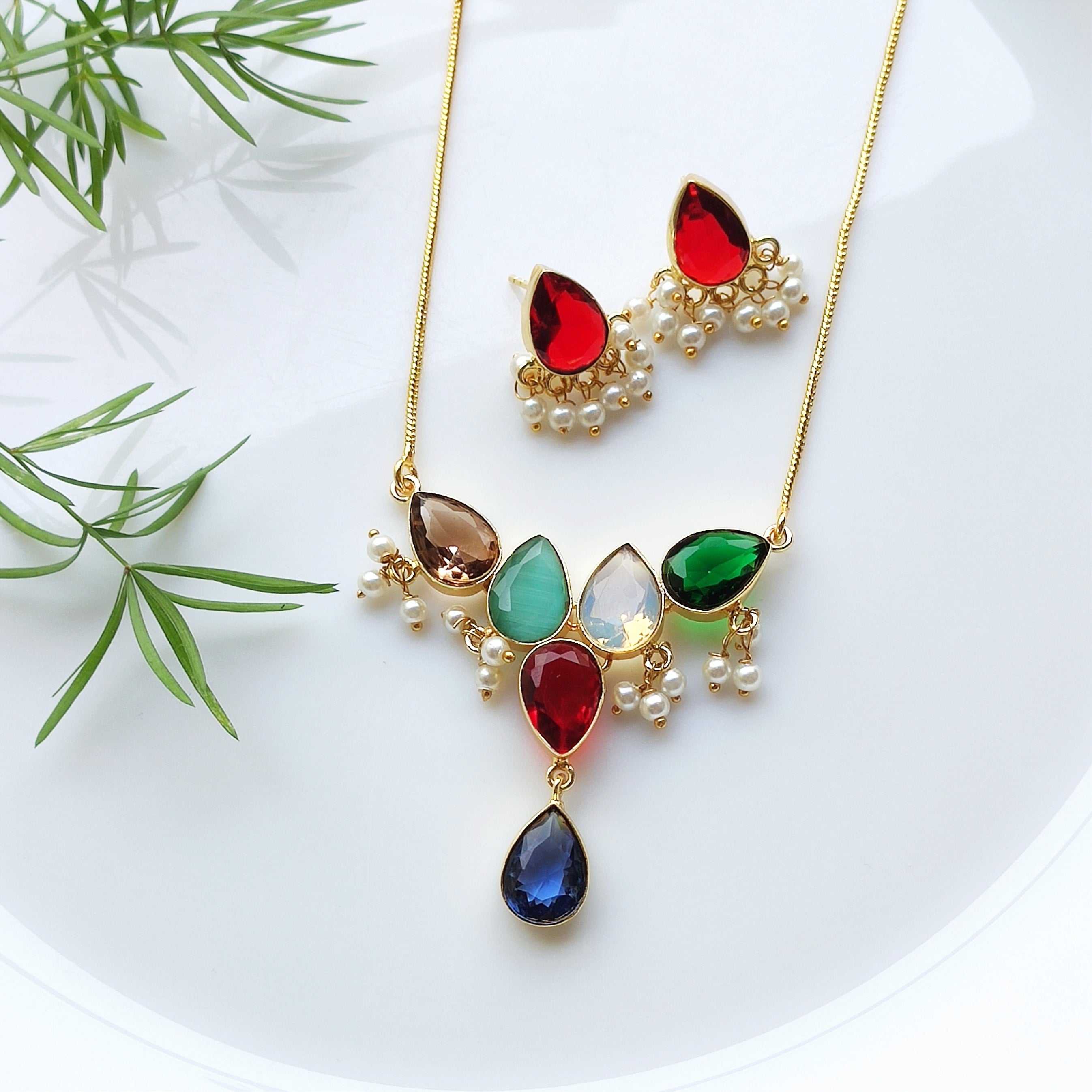 Rainbow Lotus Pendant set