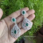 92.5 Sterling Silver Crystal Polki large dewdrop chandeliers - Silver, Green