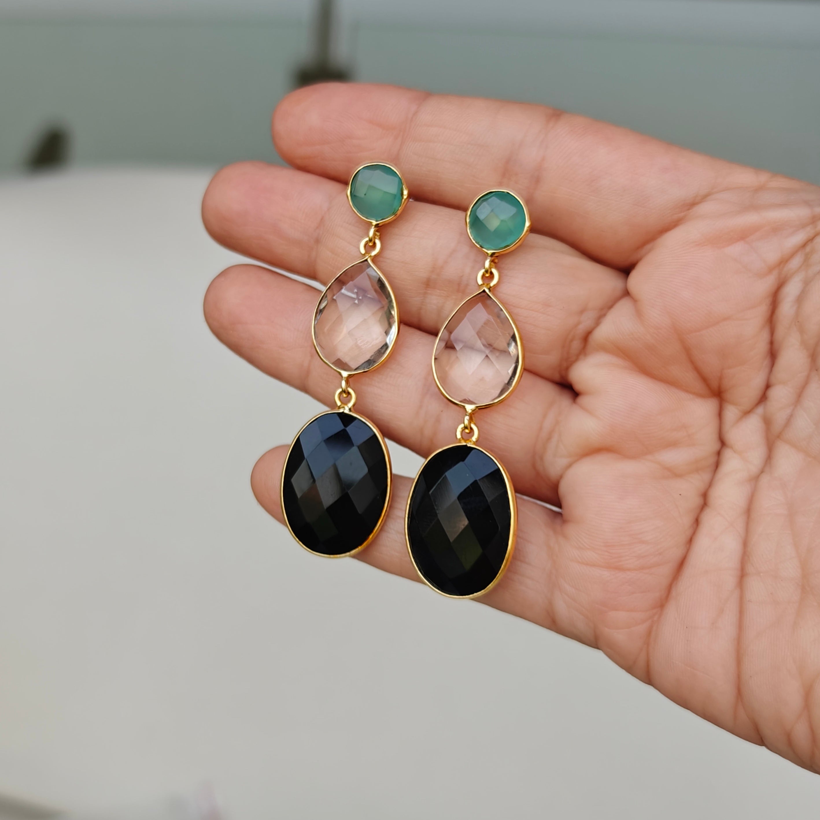 Three stone drop earrings - pastel